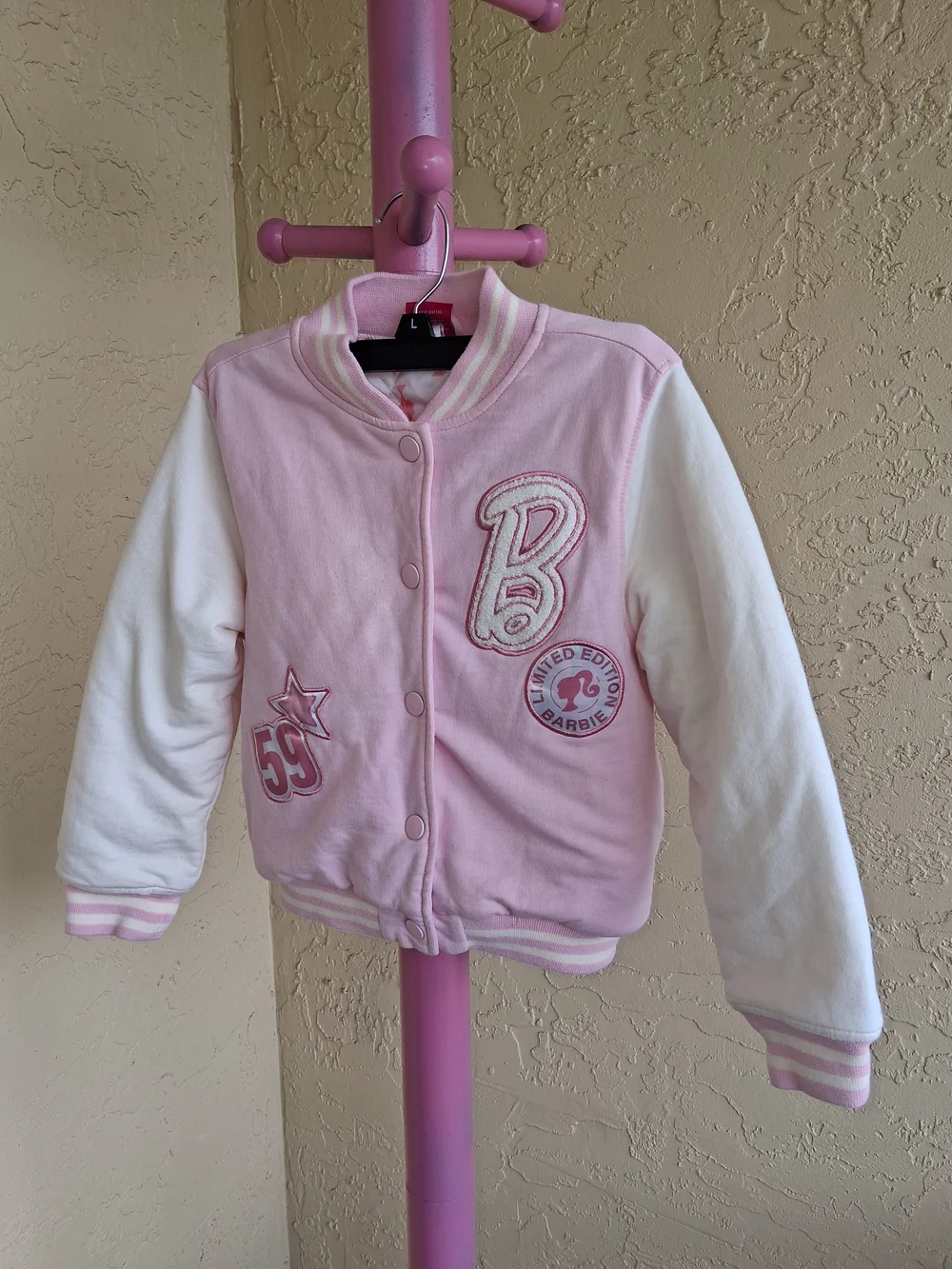 Barbie Girls' Pink & White Varsity Jacket - Limited Edition